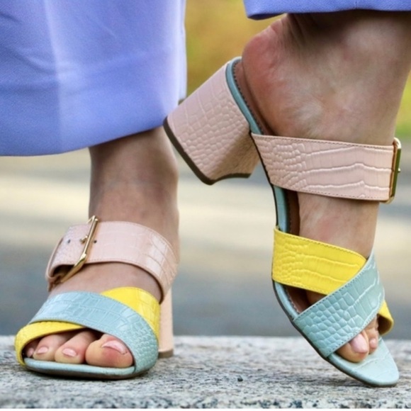 J. Crew Penny Slide Sandal Mule Open Toe Croc Embossed Leather Colorblock SZ 6 - Picture 3 of 11